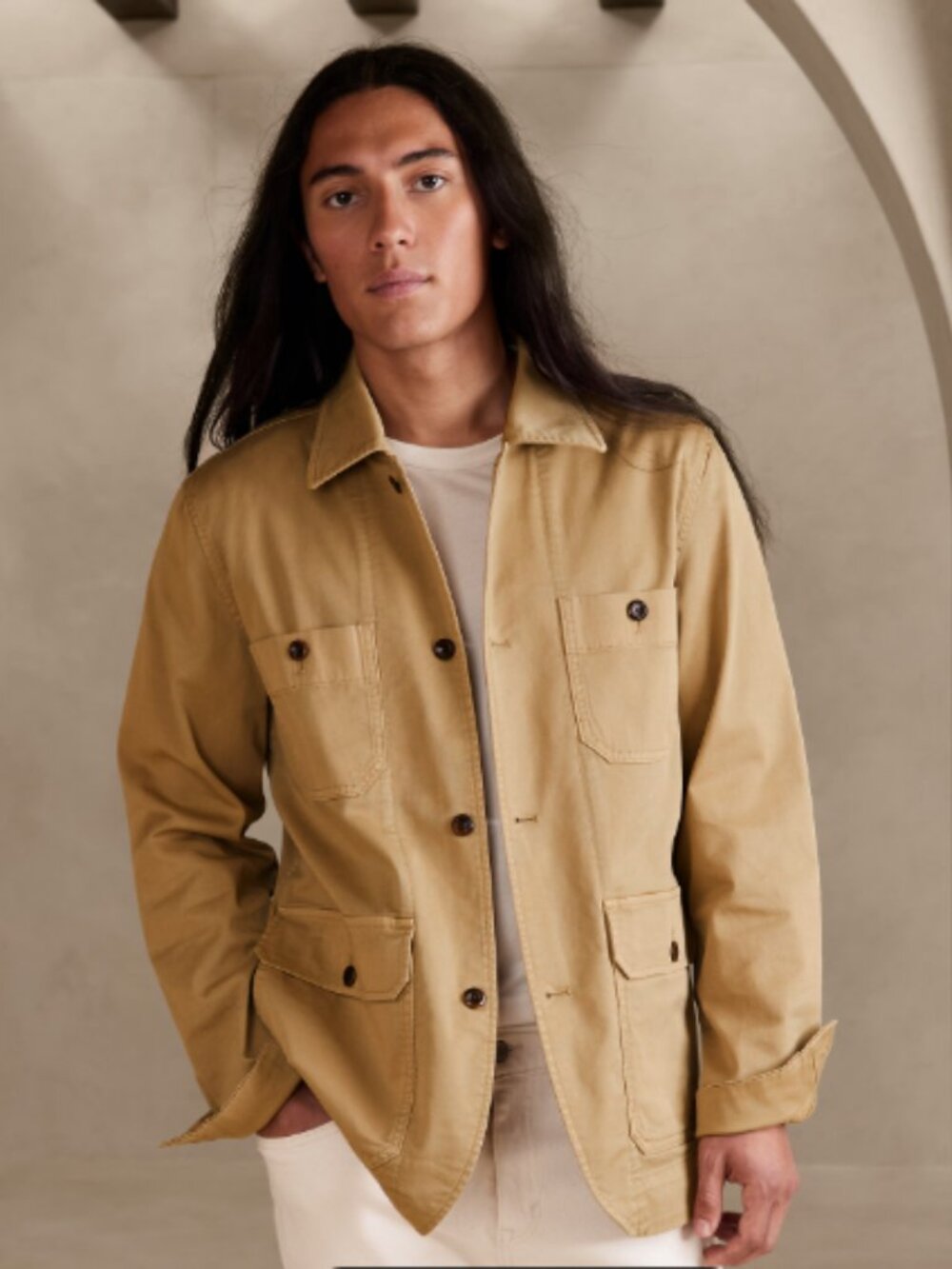 Banana Republic Utility Chore Jacket Tan Khaki Large L - Picture 2 of 7